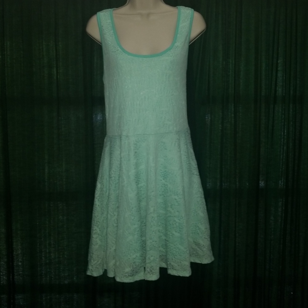 Banana lemon women's green lace mini dress